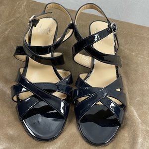 Amalfi by Rangoni Navy Patent Leather Heeled Sandal 8.5 M
